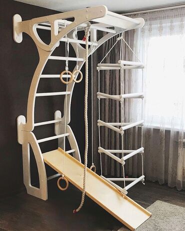 детский тренажер: Деревянный Спорткомплекс (гипоаллергенная) с изогнутой лестницей