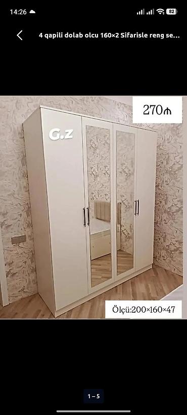 Yeni, 4 qapılı, Güzgülü, Ağ, Açılan, Düz dolab lalafo.az -da Yeni, 4 qapılı, Güzgülü, Ağ, Açılan, Düz dolab