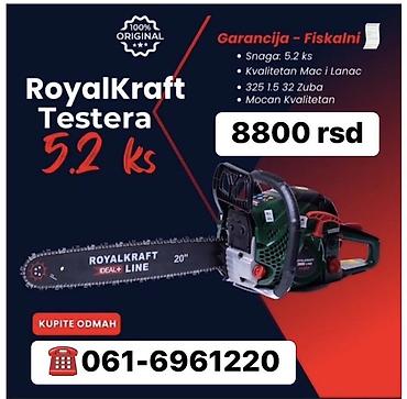 profesionalni perac pod pritiskom: RoyalKraft motorna testera 5.2 ks - Snaga: 5.2 ks - Dužina vodilice — 1