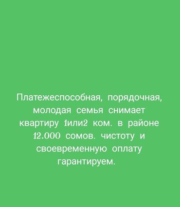 комнатная квартира: Платежеспособная, порядочная, молодая семья снимает квартиру 1или2