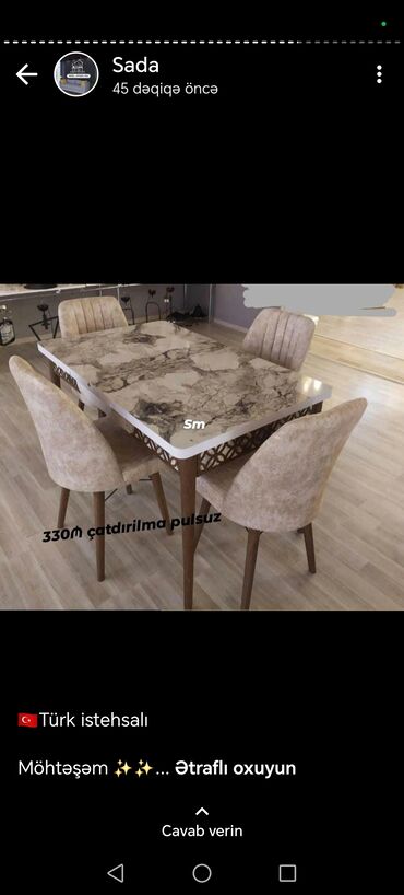 Masa və oturacaq dəstləri: Mətbəx üçün, Yeni, Açılan, Oval masa, 4 stul — 12