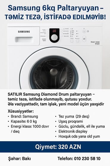 paltaryuyan ucun ayaqliq: Стиральная машина Samsung, 6 кг, Новый, Автоматические, Без сушки, Нет кредита