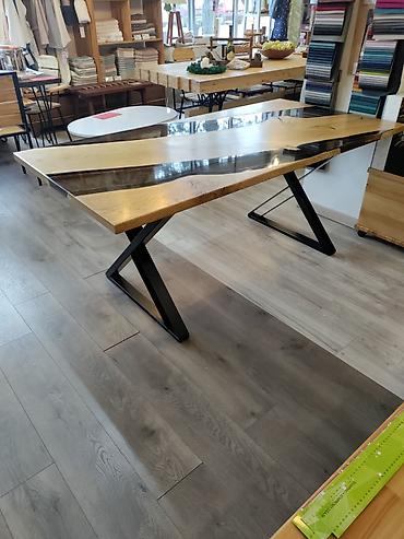 komode bele: Epoxy sto Hrast/ crni metalik 90x181 cm Ploča stola — 1