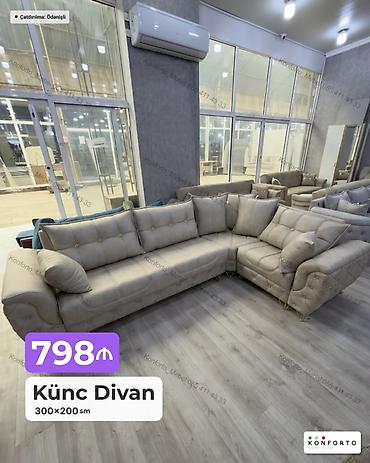 künc divan ölçüləri: Künc Divan – 300×200 sm - Ümumi ölçü: 300×200 sm L-forma - Yumşaq — 1