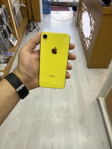 krasovka modelleri: IPhone Xr, 64 GB, Sarı, Zəmanət, Simsiz şarj, Face ID