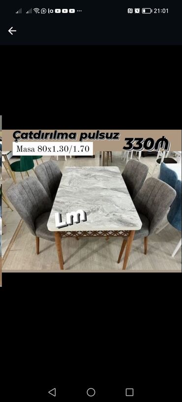 Masa və oturacaq dəstləri: Mətbəx üçün, Yeni, Açılan, Oval masa, 4 stul — 11