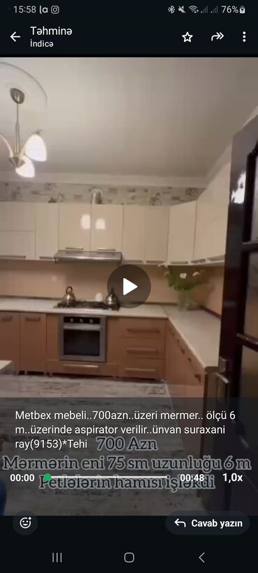 ремонт мебель кухня: Metbex mebeli. 700azn. üzeri mermer. ölçü 6 m. üzerinde aspirator