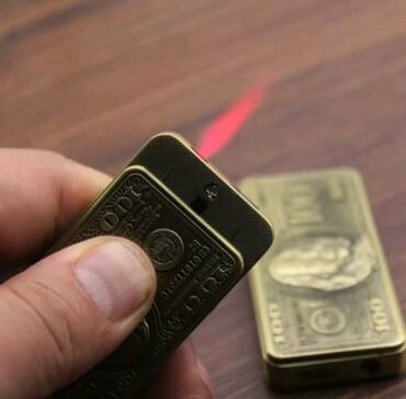 Зажигалки: Зажигалка газовая 100$ ●красное пламя ●3D гравировка ●металлический