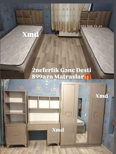 Dolablar: Oğlan və qız üçün, Yeni, 2 təknəfərlik çarpayı, Yazı masası, Dolab