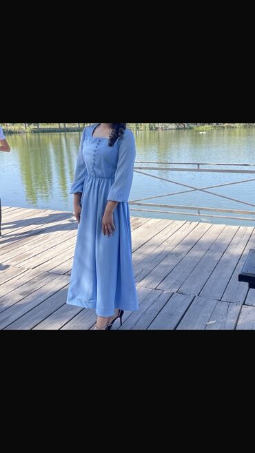 голубое платья: Повседневное платье, Осень-весна, Длинная модель, M (EU 38)