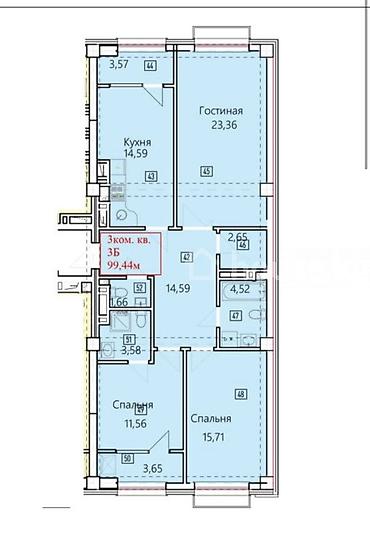 centr park: 3 комнаты, 98 м², Асанбай мкр Элитка, 13 этаж, ПСО (под самоотделку) — 5