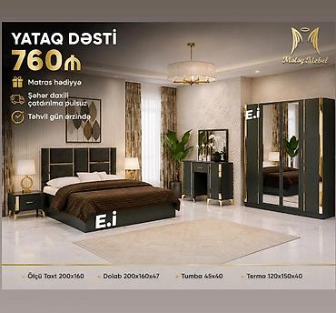 Yataq dəsti – 760 ₼ Komplekt: - Taxt: 200×160 sm - Dolab: 200×160×47