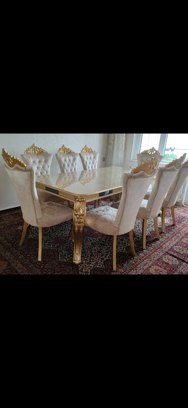 balakən toxum mmc: Qonaq otağı üçün, İşlənmiş, Açılmayan, Dördbucaq masa, 8 stul