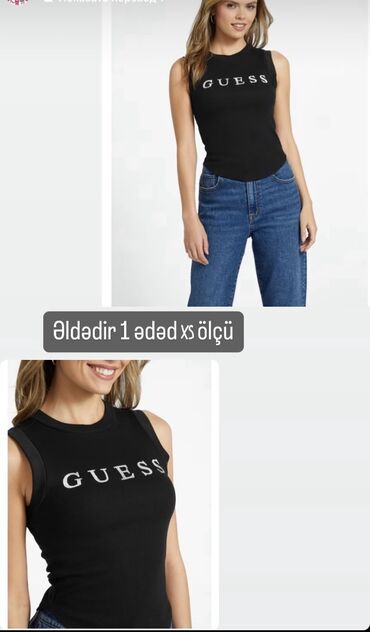 crop geyim: Futbolka Guess, XS (EU 34), S (EU 36), rəng - Qara