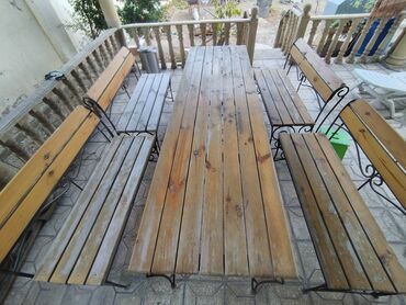 Masa və oturacaq dəstləri: Həyət masa skamya dəsti Ölçülər : Masa 70x250 sm (hündürlük 80sm) — 9