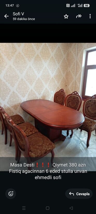 Mətbəx mebeli: Masa Desti❗❗❗ Qiymet 380 azn Fistiq agacinnan 6 eded stulla unvan