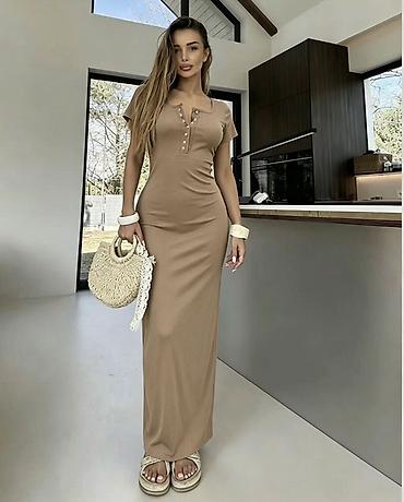 Personal Items: ✅Ženska maxi haljina sa kratkim rukavima i dekorativnim dugmadima — 1