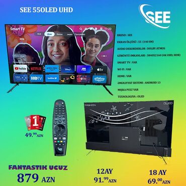 led tv: Yeni Televizor 55" Pulsuz çatdırılma