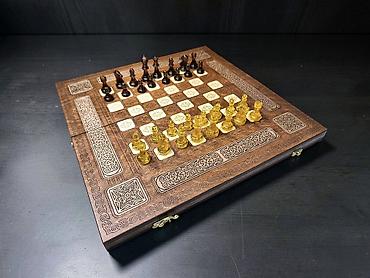 Настольные игры: Деревянный набор 3-в-1: нарды + шахматы+шашки - Материал: натуральное — 9