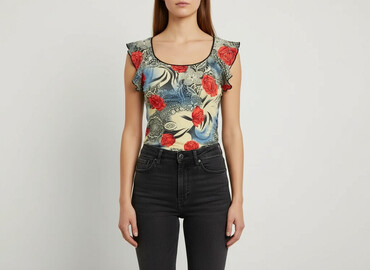 czerwone spódnice w grochy: Top damski, rozmiar S