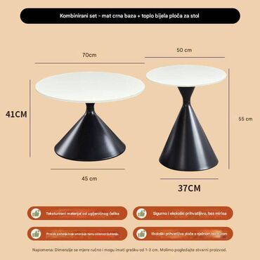 Stilski klub stolovi: Set stočića – moderni konusni dizajn Opis: - Dva komada: niži širi — 9