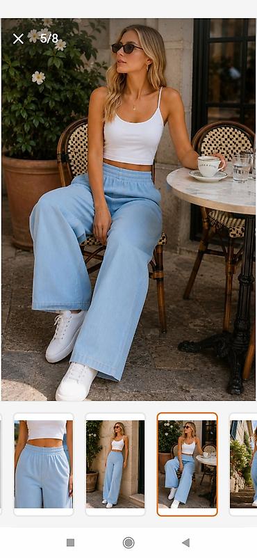 deniz geyimi: Məhsul: Qadın geniş kəsimli açıq mavi cins (palazzo/relaxed fit) - — 4