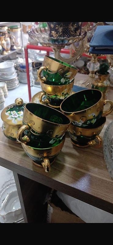 dini tort sekilleri: Çay dəsti, rəng - Yaşıl, Şüşə — 1