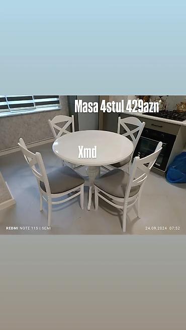 Ev və bağ: Ağ rəngli yemək otağı dəsti - Dəst: 1 ədəd dairəvi masa + 4 ədəd stul — 1