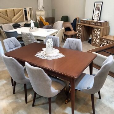 taxta stul stol: Для гостиной, Новый, Раскладной, Прямоугольный стол, 6 стульев