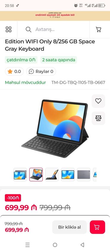 Planşetlər: 8 GB RAM və 256 GB yaddaş ilə təchiz olunmuş qara rəngli planşet. Bu