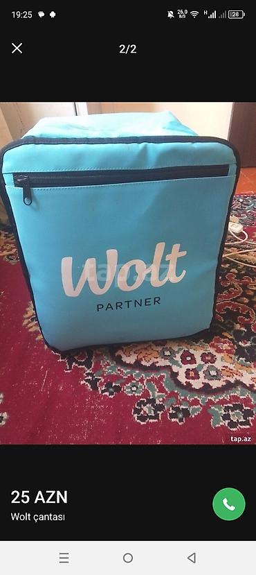usta cantasi: Məhsul: Wolt çatdırılma çantası - Rəng: mavi, üzərində “Wolt Partner” — 1
