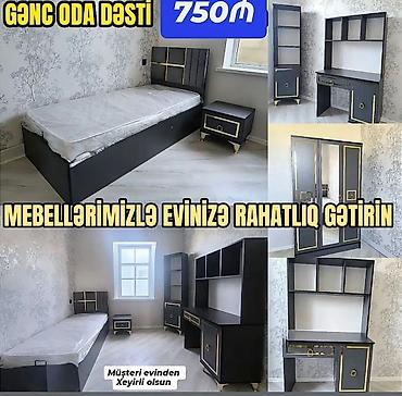 Мебель: Gənc Otaq Dəsti – 750₼ Tərkibi: - Tək nəfərlik çarpayı (başlıqla) - — 1