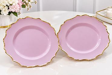 grez svila: Set od 2 dekorativna tanjira u pastelnoroze boji sa talasastim ivicama — 1