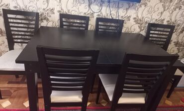 Masalar və oturacaqlar: Qonaq otağı üçün, İşlənmiş, Açılan, Dördbucaq masa, 6 stul
