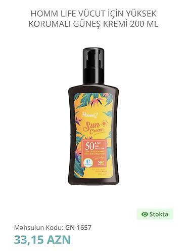 ştok: Homm Life Sun Cream – bədən üçün yüksək qoruyuculu günəş kremi - SPF — 1