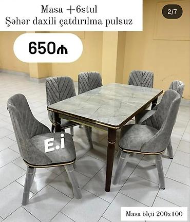 mermer masalar: Yeni, Açılmayan, Dördbucaq masa, 6 stul — 1