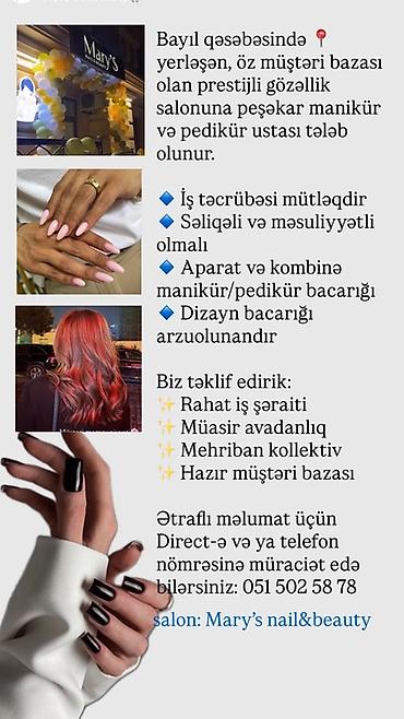 bayıl iş: Dırnaq ustası tələb olunur, Yerin icarəsi — 1