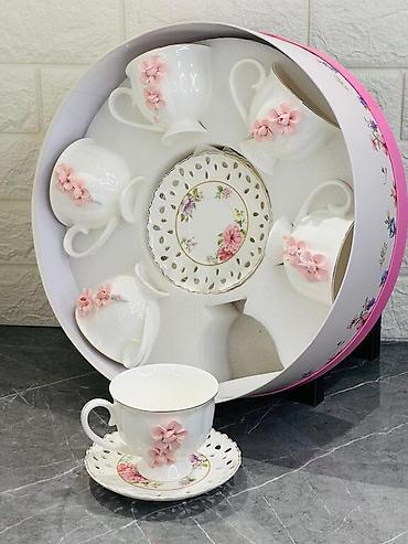 çay servis: Çay dəsti, rəng - Ağ, Farfor, 6 nəfərlik — 1