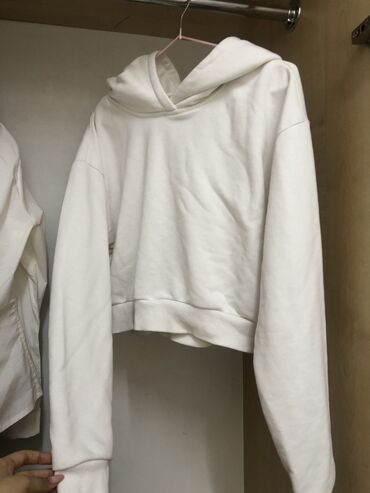 укороченный пиджак и брюки: Худи, Кыскартылган модель, Made in KG, түсү - Ак, S (EU 36), M (EU 38)