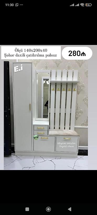 asılqan qarmaq: Yeni, 1 qapı, Güzgülü, Ağ, Açılan, Düz dolab — 1