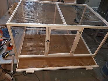 qus vuran: Taxta karkaslı, metal torlu geniş heyvan qəfəsi - Material: təbii — 6