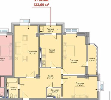 Продажа квартир: 3 комнаты, 122 м², Элитка, 3 этаж, ПСО (под самоотделку)