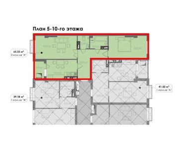 Продажа квартир: 2 комнаты, 65 м², Элитка, 6 этаж, ПСО (под самоотделку)