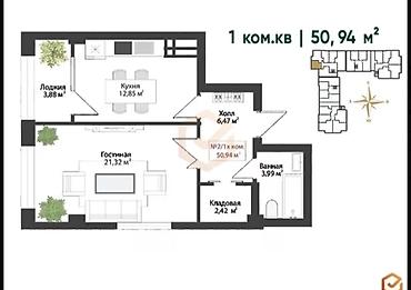 residence: 1 комната, 50 м², Восток-5 мкр Элитка, 3 этаж, ПСО (под самоотделку) — 5