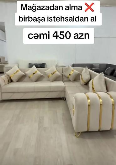 künc divanar: Künc divan dəsti – krem rəngli, qızılı dekor xəttləri və metal — 1