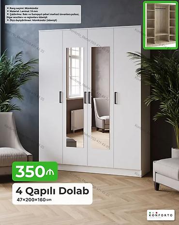 4 qapılı paltardolabı – 47×200×160 sm - Material: 18 mm laminat -