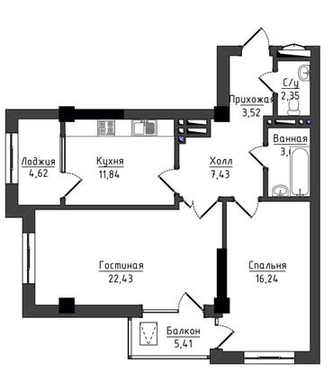 земельный участок ак босого: 2 комнаты, 76 м², Элитка, 7 этаж, ПСО (под самоотделку)