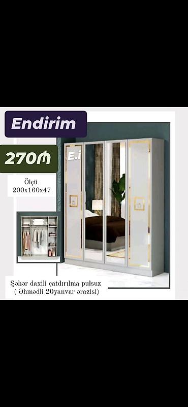 işlənmiş mebel alan: *4 qapılı dolab Endirim 270AZN💥* ▫️Rəng seçimi var ▫️Şəhər daxili — 5