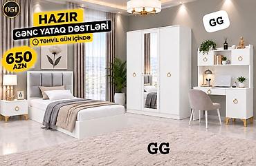 stul gence: Hazır gənc yataq dəstləri Tərkibi: - Tək nəfərlik çarpayı (yumşaq — 1