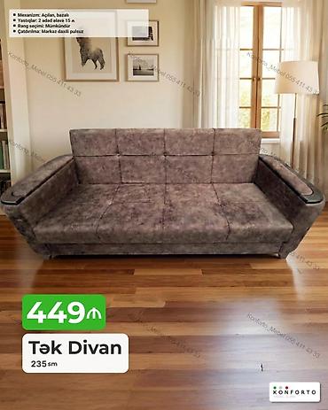 divan ustasi: Tək divan – 235 sm - Mexanizm: açılan, bazalı (yataq funksiyalı və — 1